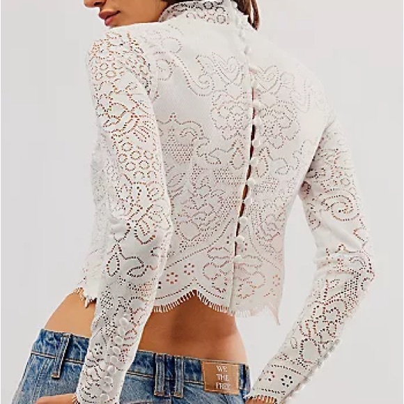 NWT For Love & Lemons Ezra Top Lace White Button Up Back Small